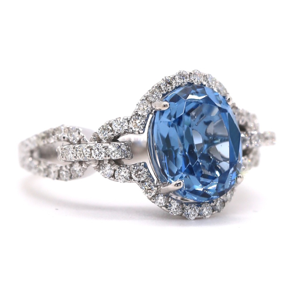 5 Carat Blue Aqua and Diamonds Ring